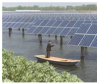 宿豫區(qū)養(yǎng)殖戶在&ldquo;漁光互補(bǔ)&rdquo;項(xiàng)目魚(yú)塘內(nèi)巡塘