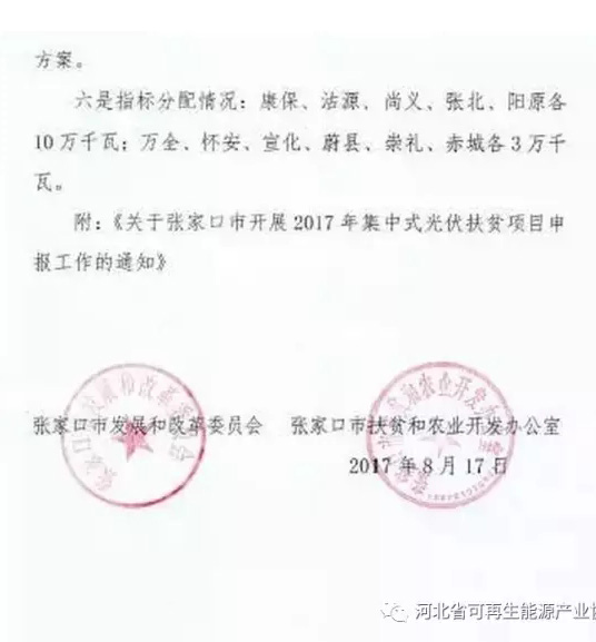 河北張家口上報2017光伏扶貧項目：必須達到&ldquo;領跑者&rdquo;標準