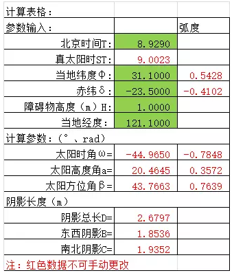 光伏方陣間距、陰影分析計(jì)算表格
